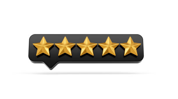istock 3d Five Golden Shiny Rating Stars Symbol With 3d Black Chat Icon On White Background 3d illustration 1511548607