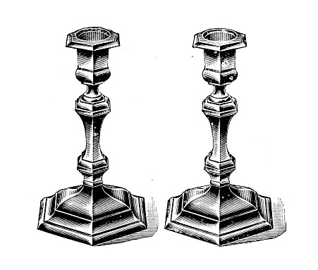 Antique image from British magazine: Ornate Candlesticks