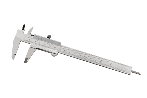 Vernier caliper with metric and inch scales isolated on white, clipping path included
