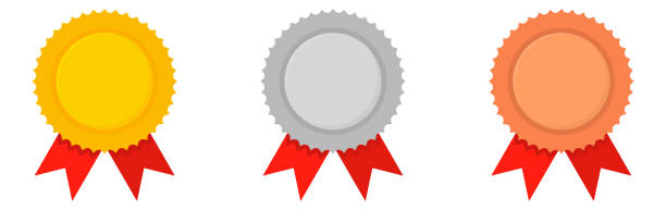 istock Golden, silver and bronze medals with red ribbons set. 1511641706