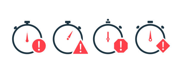 Set of time with exclamation mark vector icons. Expiry time. Deadline or expired clock. Set of time with exclamation mark vector icons. Expiry time. Deadline or expired clock. Vector 10 Eps. expiry date icon stock illustrations
