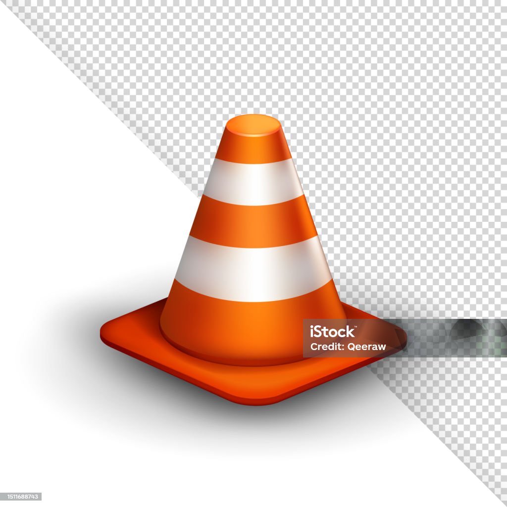 Three Dimensional Plastic Safety Cone Isolated On White And Transparent