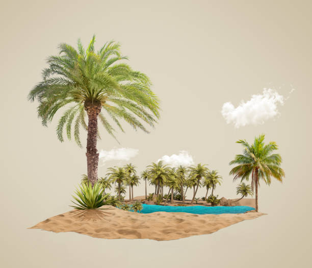 3d иллюстрация рекламы кучи песка. макет дизайна с облаками. - oasis стоковые фото и изображения