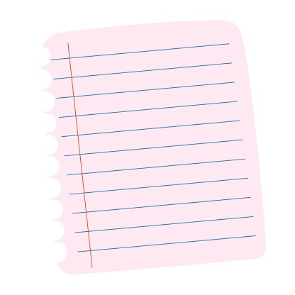 Lined paper from a notebook. Empty notebook paper. Education concept. Vector illustration