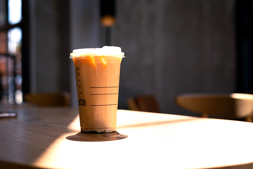 iced salty caramel cold brew coffee ready to go, take away into your cinema.