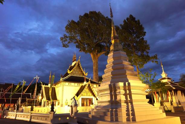 wat chedi luang temple at chiang mai thailand stock photo