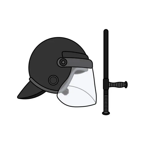 Vector illustration of kids drawing Vector illustration riot helmet and police baton flat cartoon isolated