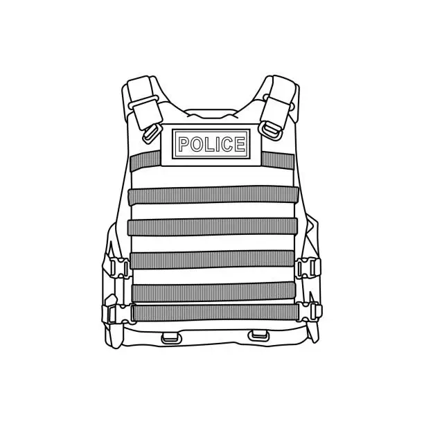 Vector illustration of Hand drawn kids drawing Vector illustration police bulletproof vest flat cartoon isolated