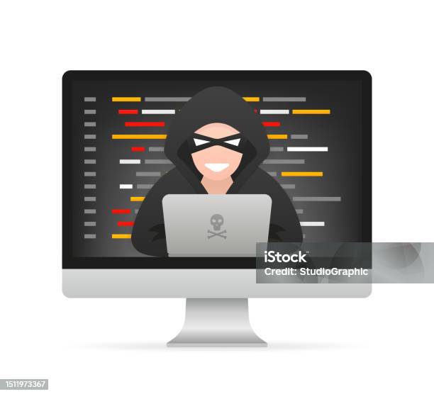 Hacker Cyber Criminal With Computer Stealing User Personal Data Hacker ...