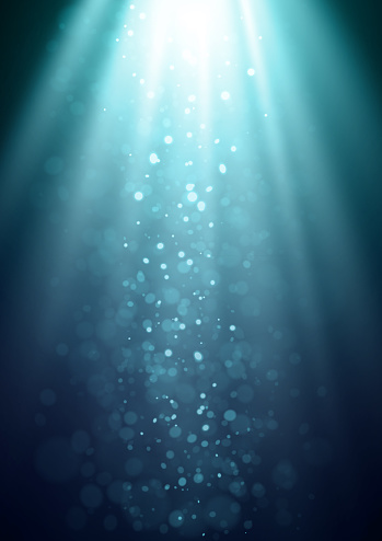 Turquoise blue abstract underwater looking up at the glowing sun light vector illustration