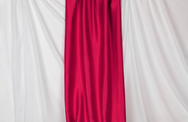 istock white and red cotton fabric draped, bed linen 1512001494