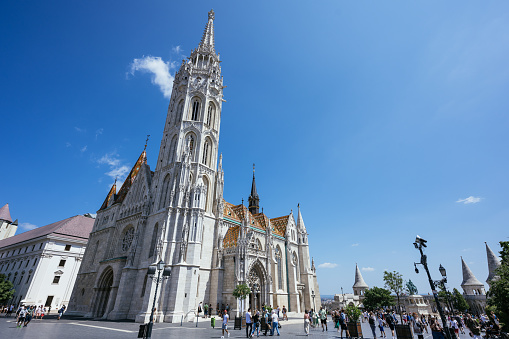view of Virgin of Lourdes on the blue sky, France