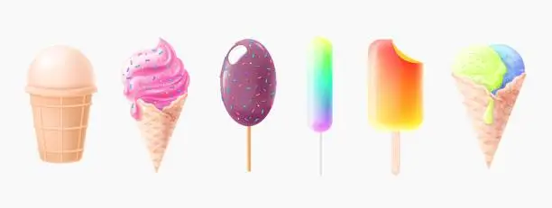 Vector illustration of Realistic ice cream set, multi flavors.