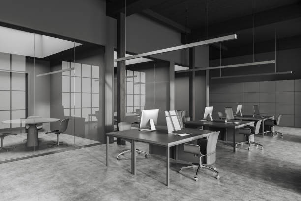 istock Grey business room interior with coworking and conference space 1512017602