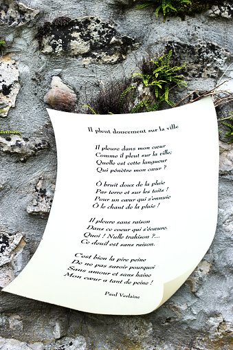 Paul Verlaine Poem Posted on Old Stone Wall: Il Pleut Doucement Sur La Ville