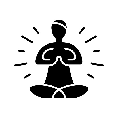 Meditation black line and fill vector icon with clean lines and minimalist design, universally applicable across various industries and contexts. This is also part of an icon set.