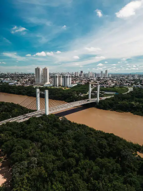 Sergio Motta Bridge over Cuiabá river with blue sky