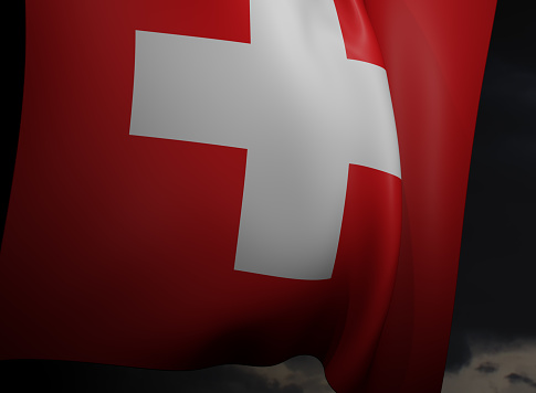 Waving national Switzerland flag. 3d illustration.