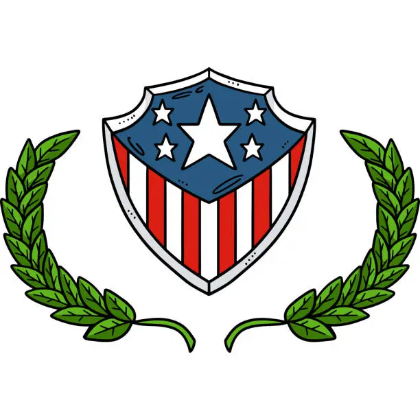 Vector illustration of Shield Star Stripes and Laurel Wreath Clipart