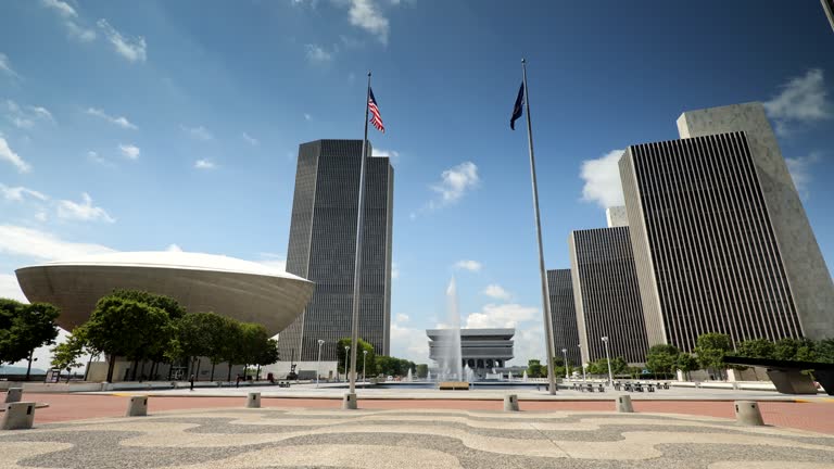 New York State Capitol Government buildings exterior in Empire State Plaza downtown Albany USA