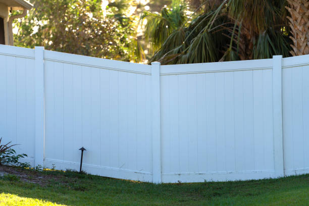istock White plastic fence for back yard protection and privacy 1512134717