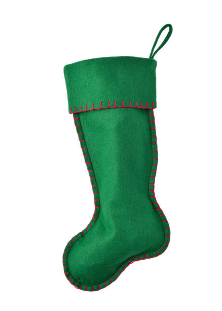Green Christmas stocking isolated cutout