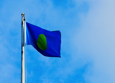 Kazakhstan national flag waving in the wind