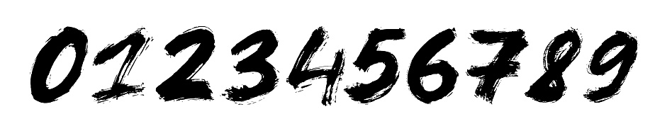 Collection grunge brush drawn numbers from 0 to 9. Graffiti style modern vector elements. Typographic distressed numbers with dry brush texture and rough edges. Hand drawn grunge symbols.