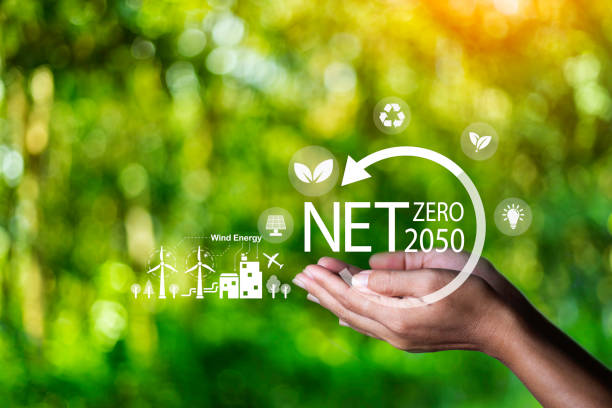 istock Net zero concept. Hand holding bulb with net zero icon. It is surrounded by a clean energy icon. Net zero 2050. Carbon gas affects global warming. Concept with innovation inspiration from big data. 1512224880