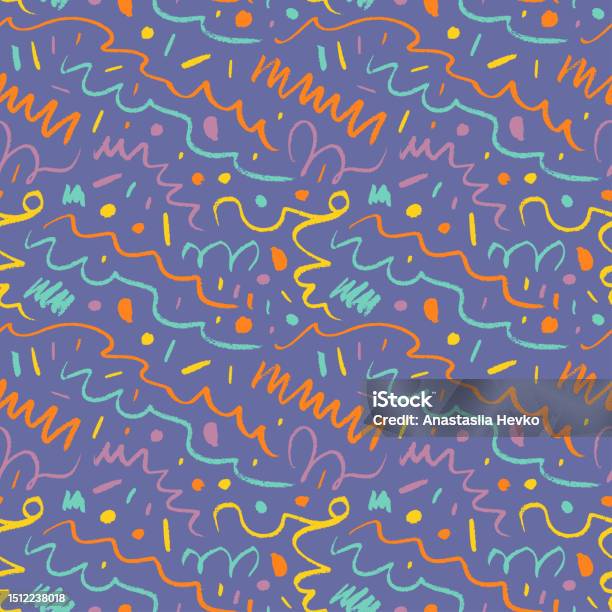 Fun Line Patterns Colorful Fun Squiggle Line Doodle Seamless Pattern On Bright Background ...