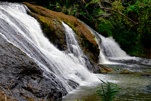 Ngatpang State, Babeldaob Island, Palau: Ngatpang Tabecheding waterfalls, located in the middle of the jungle and droping into a broad pool - Tabecheding / Tabagaten River - UNESCO biosphere reserve.