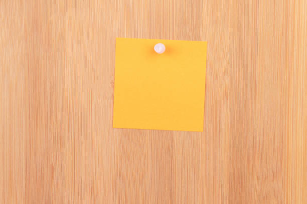 Orange Sticky Note Pinned to the Wooden Message Board. To Do List Reminder in Office. Blank Memo Sticker at Work - Template. Empty Checklist - Mockup