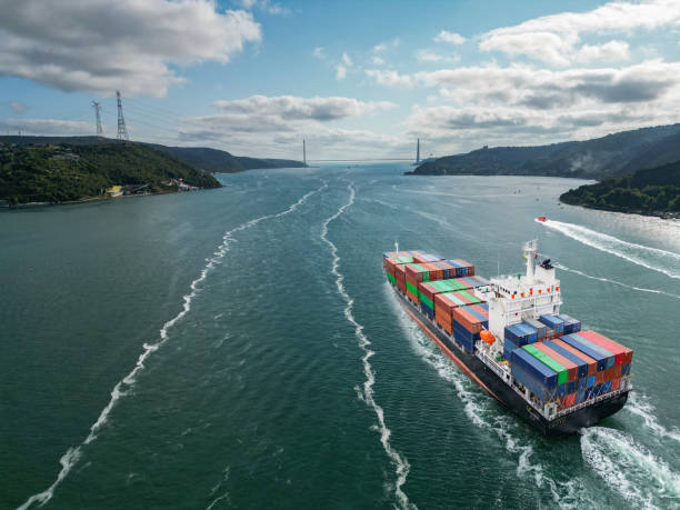 istock Aerial view of Container freight ship in transit. Istanbul Bosphorus 1512306887