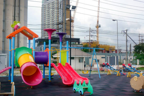 Children's playground in the yard of a residential building in the city
