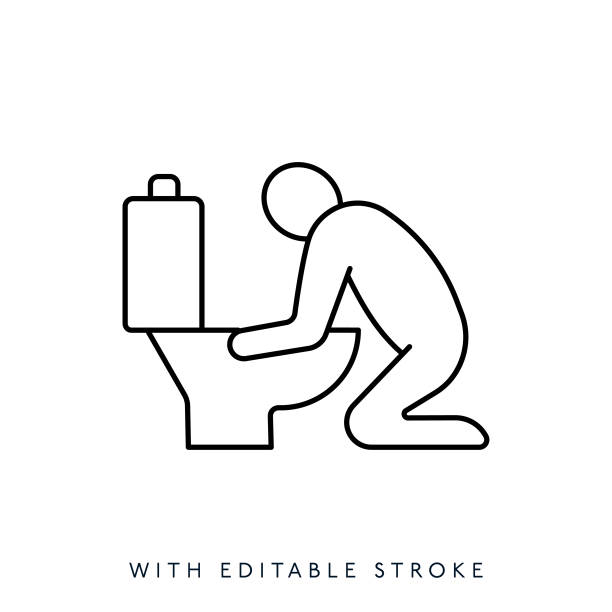 Man vomiting line icon Editable Stroke Man vomiting line icon Editable Stroke squat toilet stock illustrations