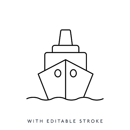 Container Ship Line Icon Editable Stroke