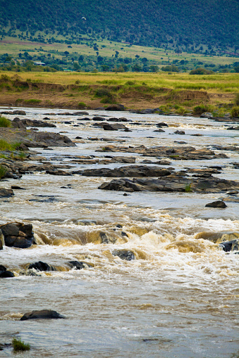 River in Kenya in June flowing over rocks. Fertile area in Eastern Africa.