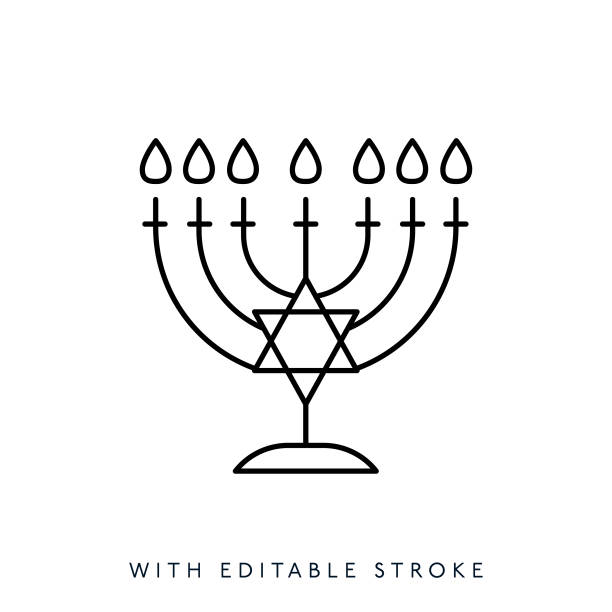 illustrazioni stock, clip art, cartoni animati e icone di tendenza di icona della linea di hanukkahtratto modificabile - hanukkah menorah dreidel judaism