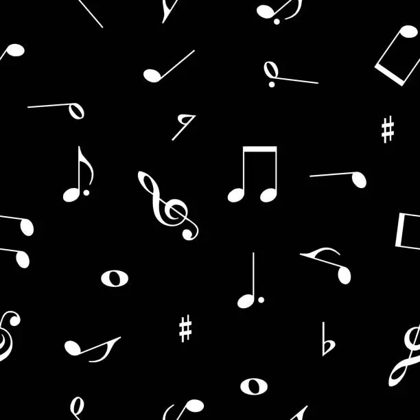 Vector illustration of Music notes seamless pattern vector background, black background