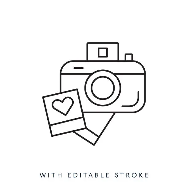 Vector illustration of Camera with heart shape line icon.Editable StrokeEditable Stroke