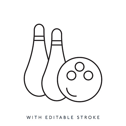 Bowling Pins And Ball Line Icon Editable Stroke