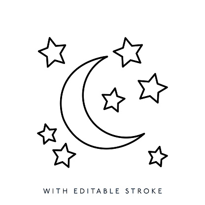 Moon and Star Line Icon Editable Stroke