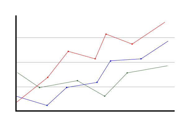 軸と線を含む統計、経済、財務、またはビジネスのグラフ。グラフィックデータ図の例。価格または為替レートの動きのテンプレート - comparison graph curve finance点のイラスト素材／クリップアート素材／マンガ素材／アイコン素材