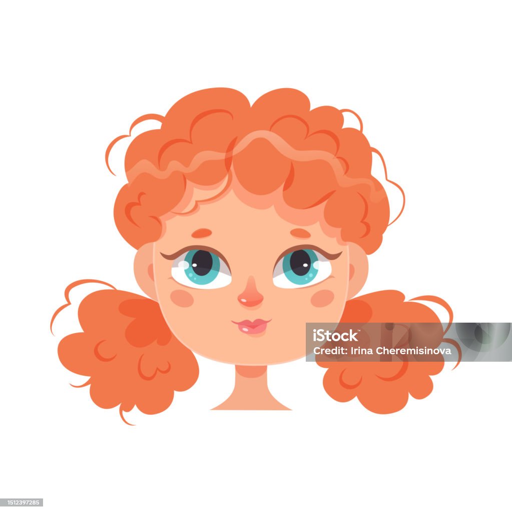 Potret Avatar Gadis Dengan Rambut Merah Keriting Dan Wajah Imut Anak