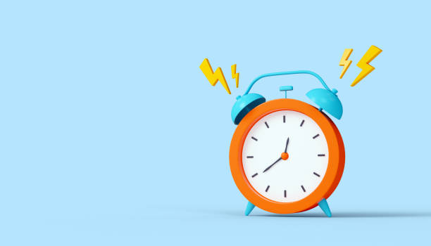 istock 3d retro alarm clock on a blue background.  Stock photo 1512398954