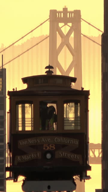 San Francisco Cable Car on California Street at dawn