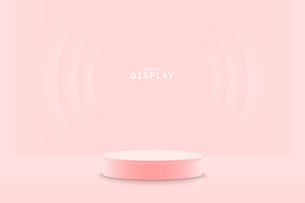 istock Soft clean 3d room with pink 3d cylinder podium pedestal or product display stand and glowing light behind circles shape layers. Scene for mockup or product presentation. geometric platform design. 1512439188
