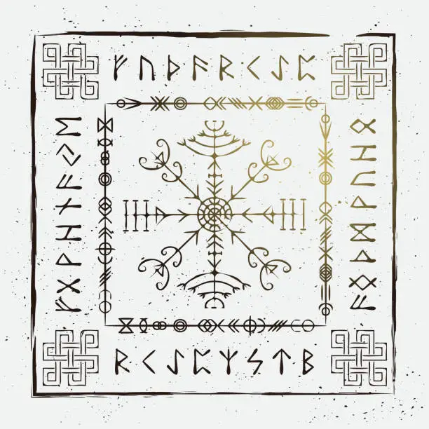 Vector illustration of Vildismagn doodle bind rune frame