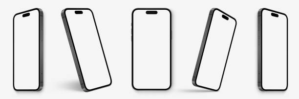 realistische mockup-modelle von smartphones mit transparenten bildschirmen. smartphone-mock-up-sammlung. vorderansicht des geräts. 3d-handy mit schatten auf transparentem hintergrund - vektor abbildung. - 14 stock-grafiken, -clipart, -cartoons und -symbole