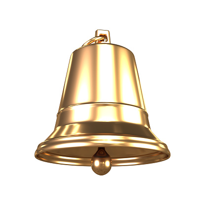 golden bell isolated on white background, 3d render